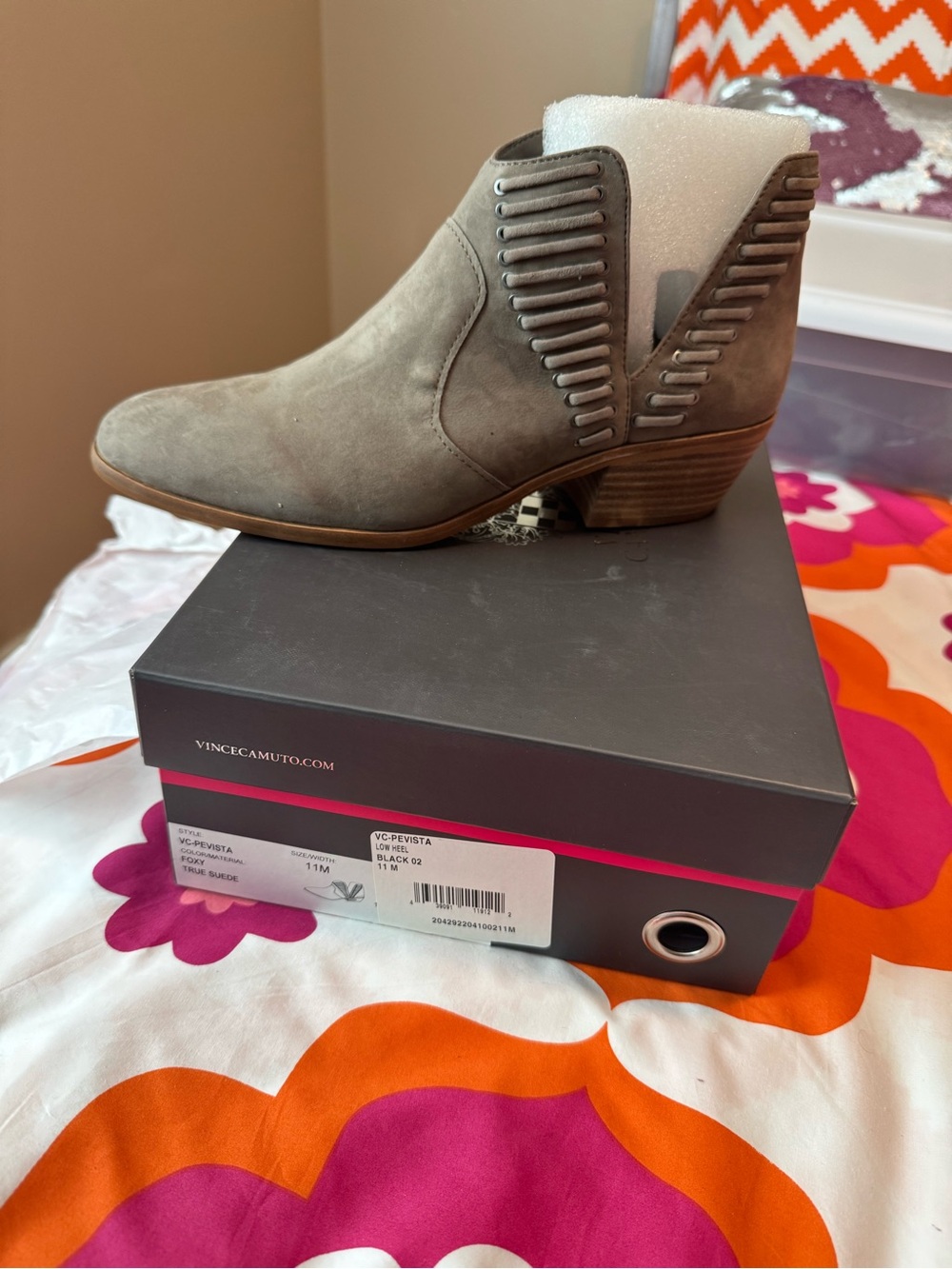 Vince Camuto Taupe Suede Cutout Ankle Bootie